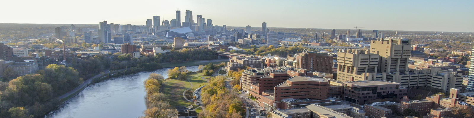 An aerial view of the University of Minnesota-Twin Cities